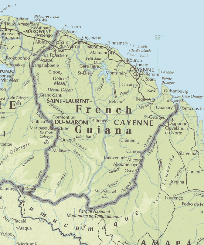 French Guiana Physical Map